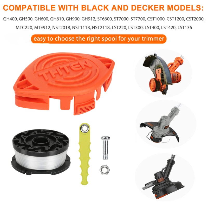 THTEN AF-100 String Trimmer Spool Compatible with Black and Decker GH600 GH900 LST201 LSTE525 BESTA510 30ft 0.065" Refills Line AFS Weed Eater Edger with RC-100-P Spool Cap Covers 6+2 - Image 4